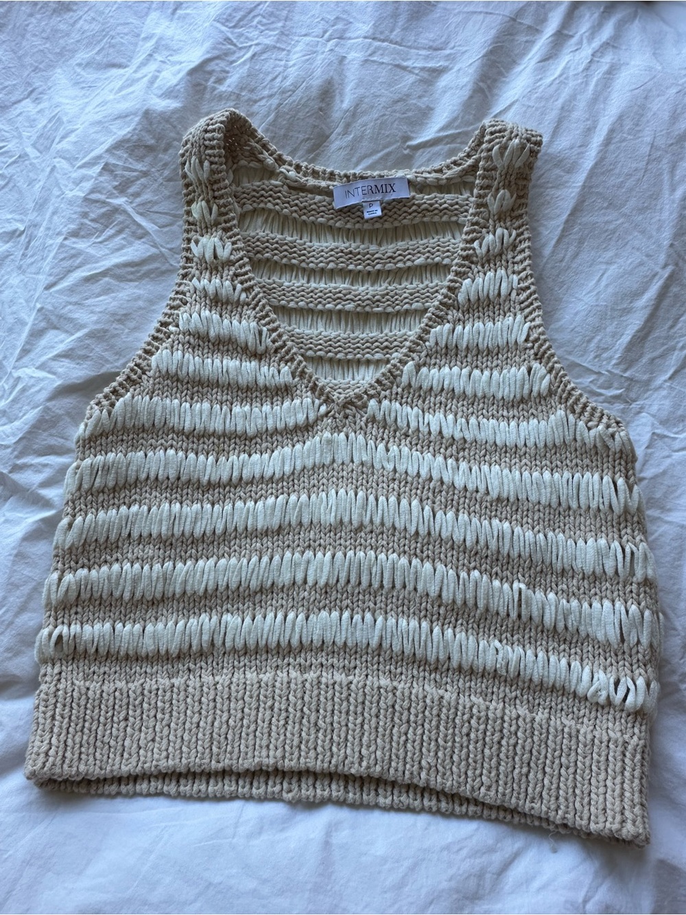 INTERMIX Cream and Beige Cropped Knit Tank